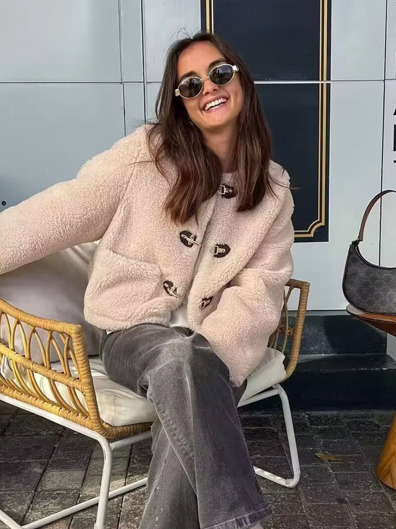 Melis | Cream Textured Shearling Jacket