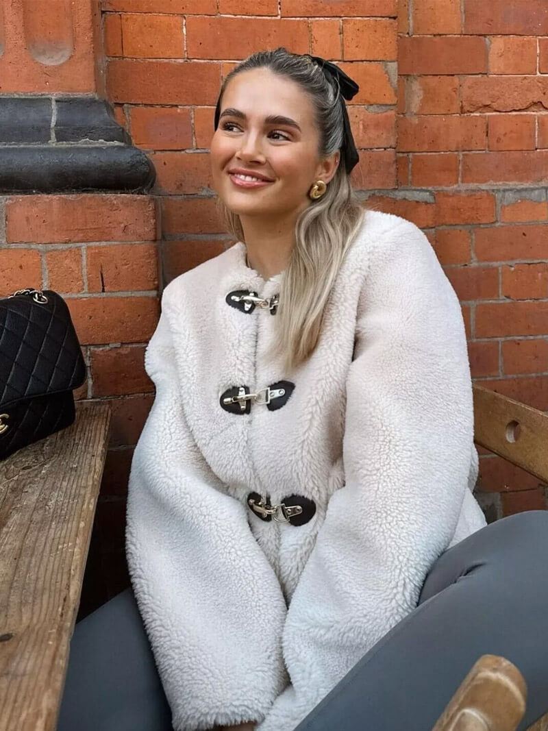 Melis | Cream Textured Shearling Jacket