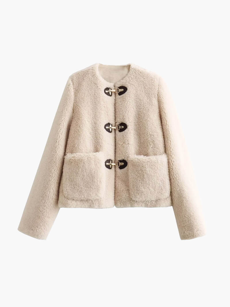 Melis | Cream Textured Shearling Jacket