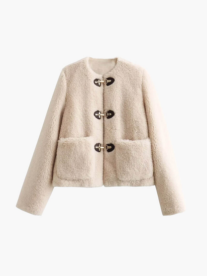 Melis | Cream Textured Shearling Jacket